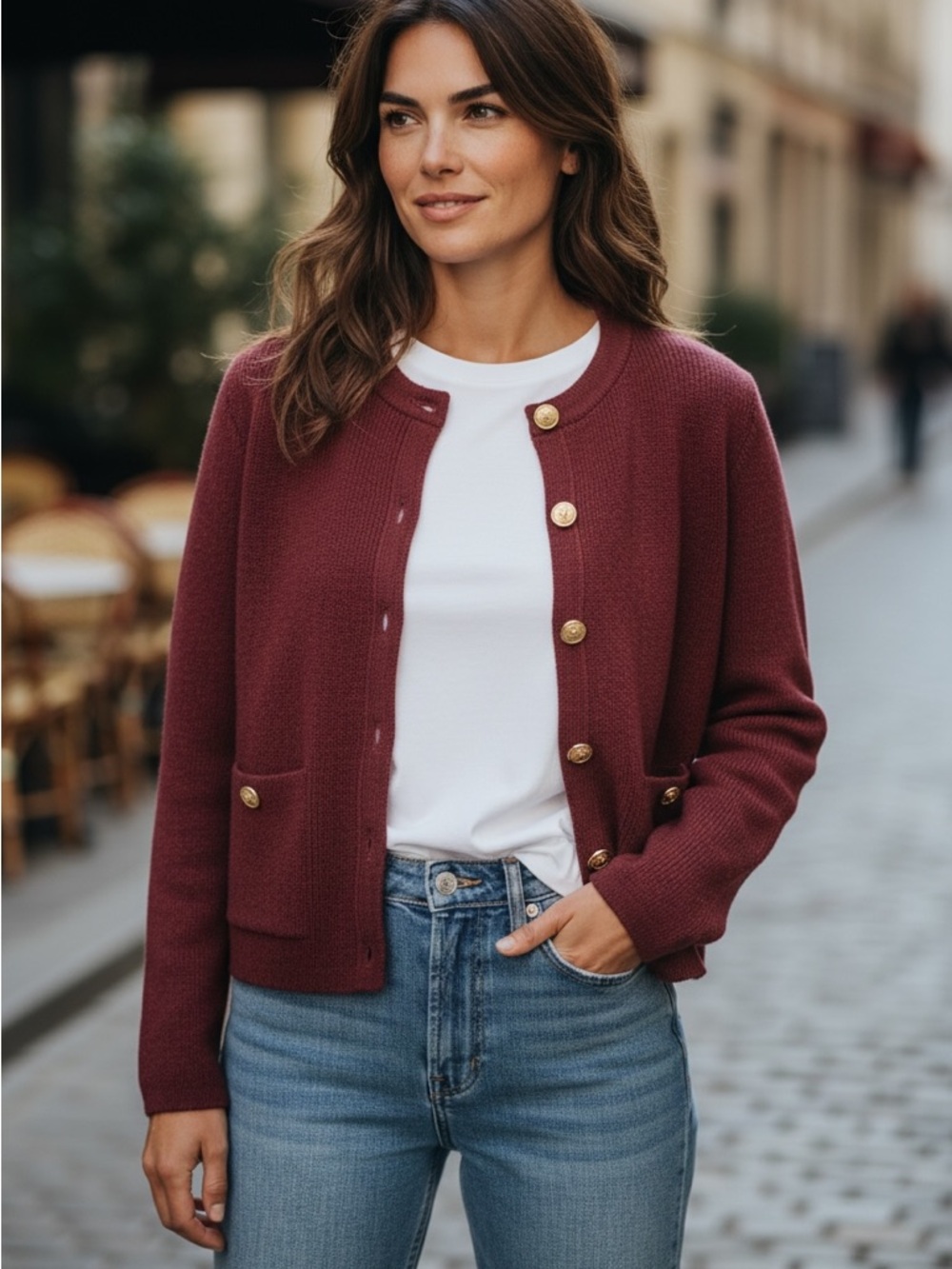 Zara Burgundy Button-Front Knit Cardigan